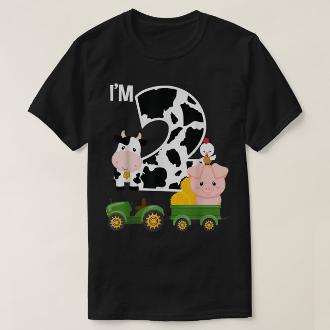 Camiseta Tractor de animales de granja 2º cumpleaños 2 años (Diseño del anverso)