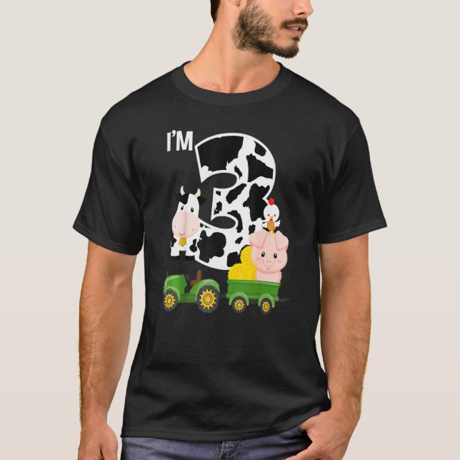 Camiseta Tractor de animales de granja Tercer cumpleaños 3  (Anverso)