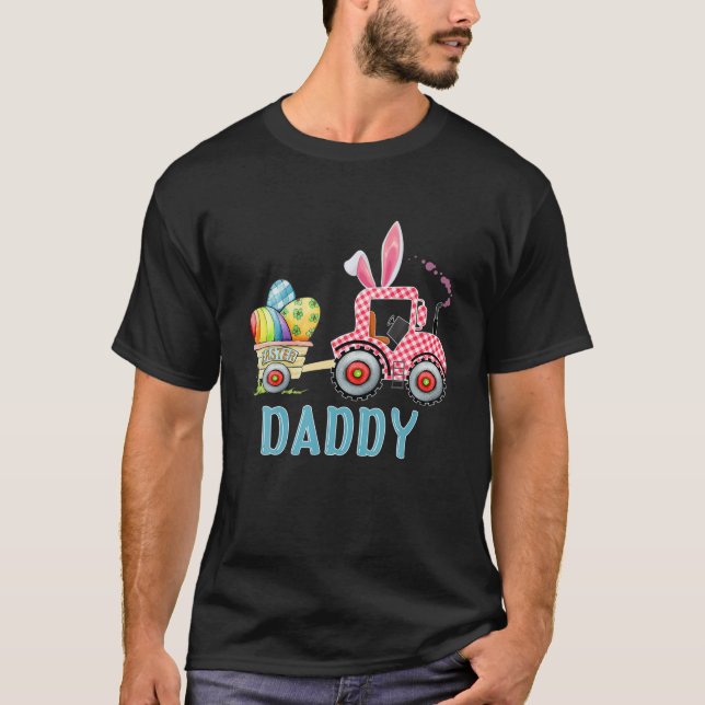 Camiseta Tractor de conejo papi con huevos de pascua y orej (Anverso)