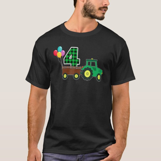 Camiseta Tractor de granja 4º cumpleaños 4 años parte de cu (Anverso)