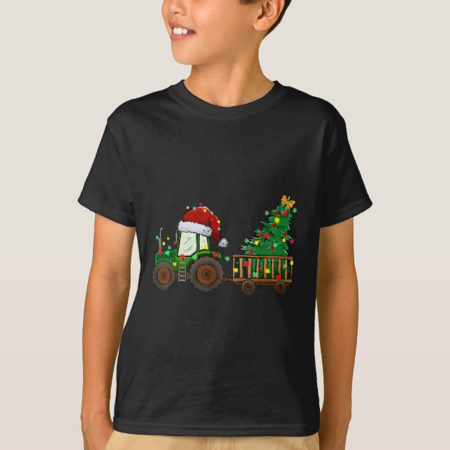 Camiseta Tractor de granja de Navidad Luces de árbol de Nav (Anverso)