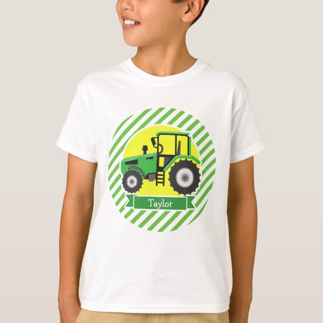 Camiseta Tractor de granja verde con amarillo; verde y blan (Anverso)