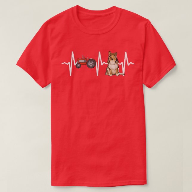 Camiseta Tractor de granjas Collie Heartbeat Perro Lover (Diseño del anverso)