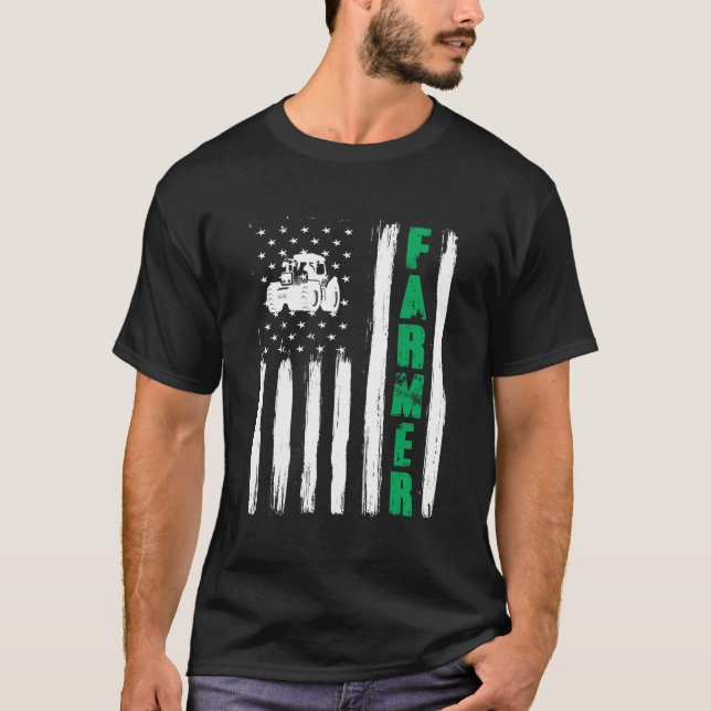 Camiseta Tractor de granjero de bandera estadounidense Patr (Anverso)