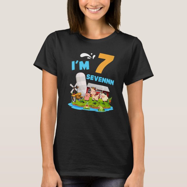 Camiseta Tractor Farm Theme Farmer Cumpleaños 7Im Sevennn (Anverso)