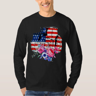 Camiseta Tractor Flower American Flag Farmer 4 De Julio
