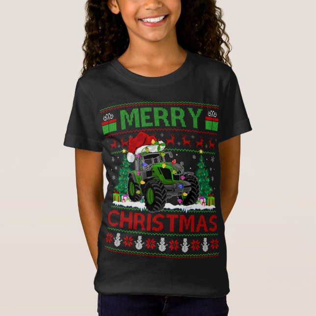 Camiseta Tractor Lover Xmas Tree Ugly Santa Tractor Navidad (Anverso)