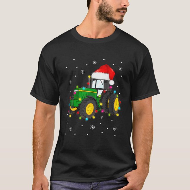 Camiseta Tractor Navidad Ornamento Árbol Navidad Luces Paja (Anverso)