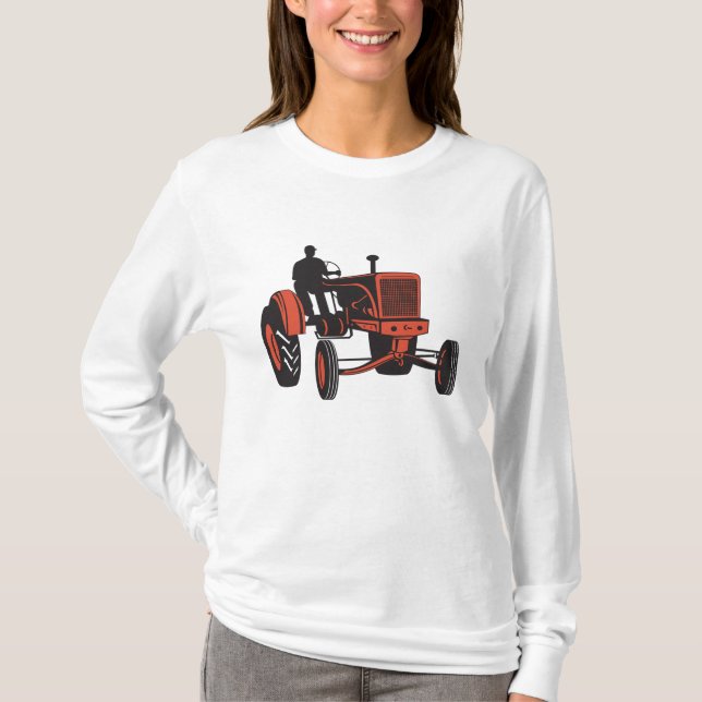 Camiseta Tractor Rojo Antiguo Retro Granjero (Anverso)