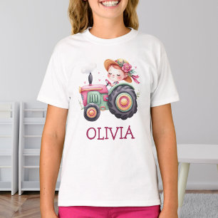 Camiseta Tractor Rosa Lindo Personalizado para Niñas