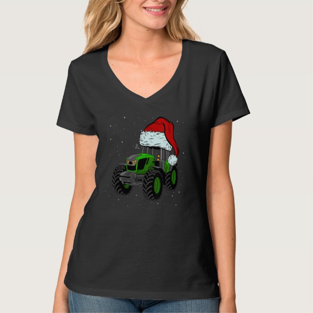 Camiseta Tractor Santa Hat Christmas Farmer Family  Farming (Anverso)