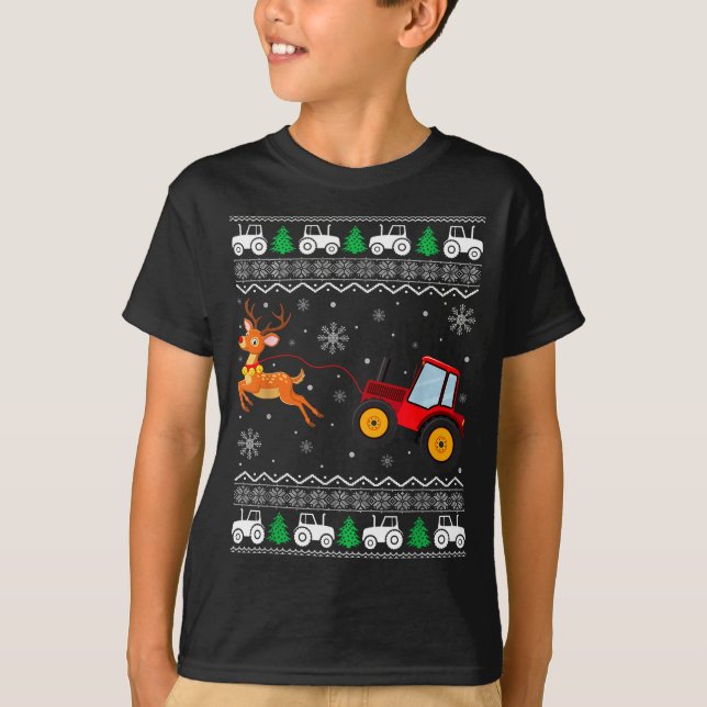 Camiseta Tractor Ugly Christmas Tree Holiday Funny Xmas Boy (Anverso)