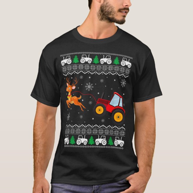 Camiseta Tractor Ugly Christmas Tree Holiday Funny Xmas Boy (Anverso)