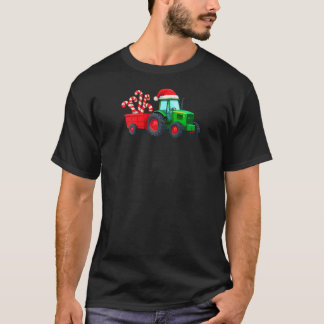 Camiseta Tractor with Trailer Candy Cane Santa Farm Farmer 