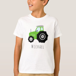 Camiseta Tractor y nombre de granja verde moderno para niño