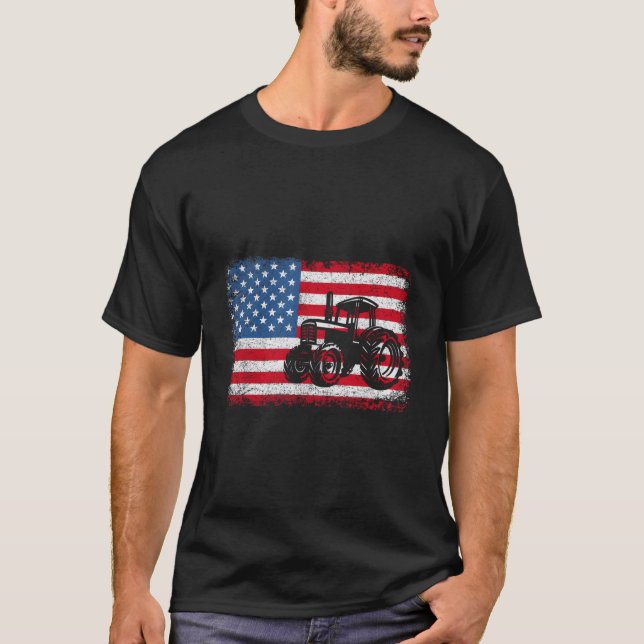 Camiseta Tractores agrícolas bandera de EE. UU. Patriótico  (Anverso)