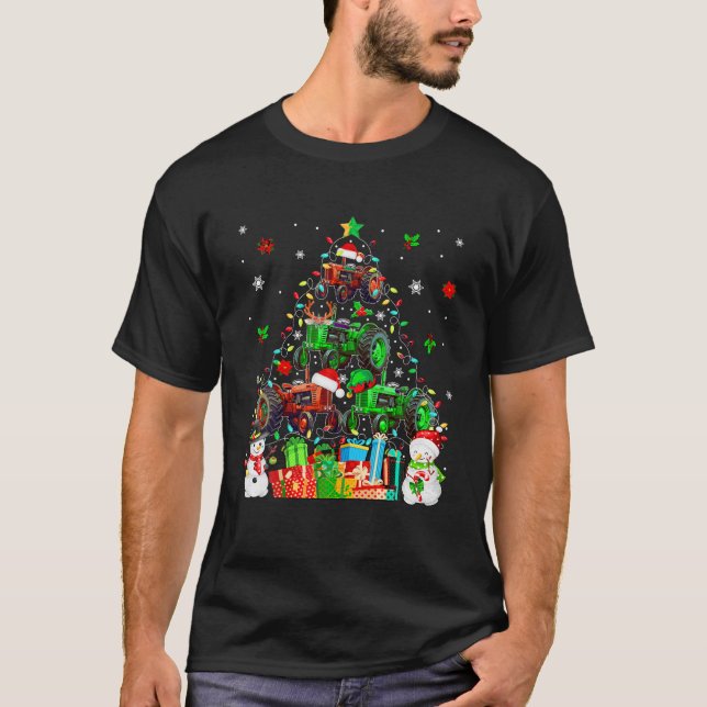 Camiseta Tractores de elfo de reno como árbol de Navidad (Anverso)