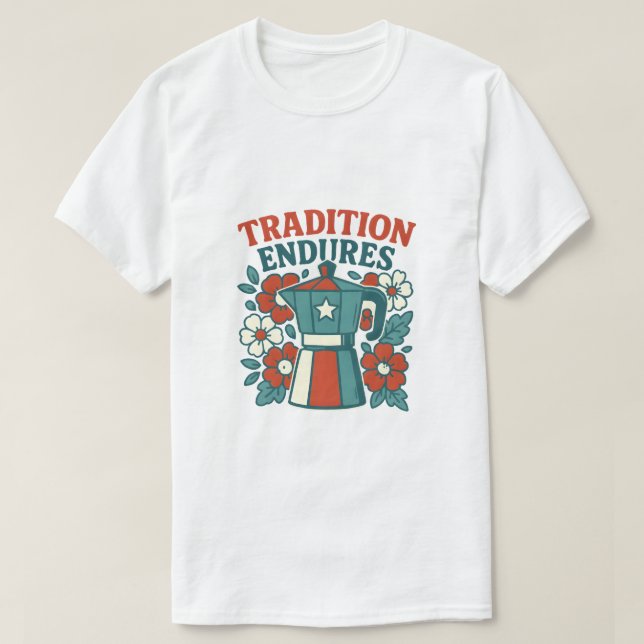 Camiseta Tradición de café de época Moka Pot (Diseño del anverso)