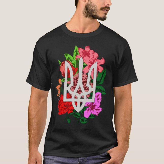 Camiseta Tradicional botánico y tridente ucraniano tryzub T (Anverso)