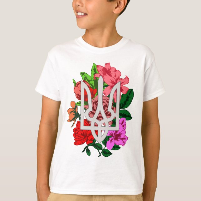 Camiseta Tradicional botánico y tridente ucraniano tryzub T (Anverso)