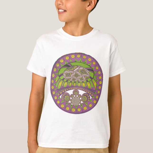 Camiseta Tradicional kaleidoscopio africano púrpura y amari (Anverso)