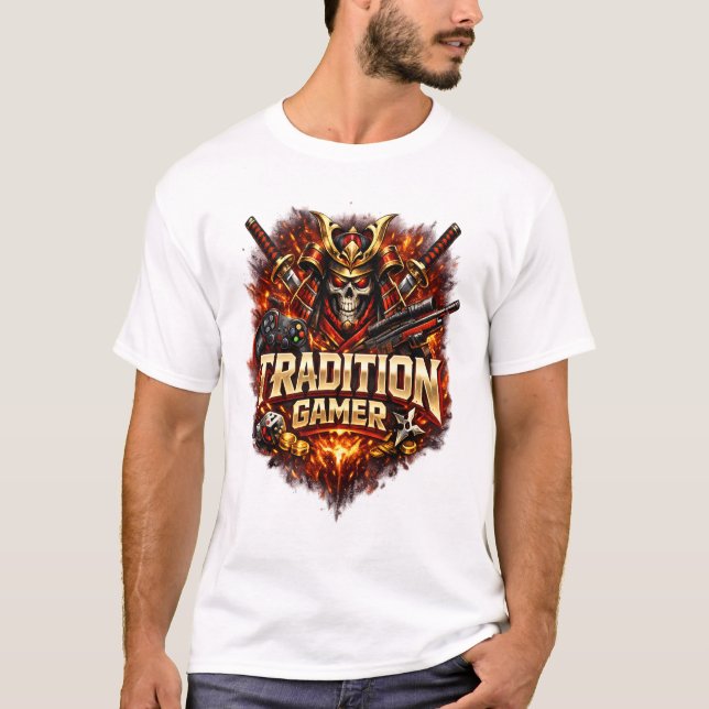 Camiseta Tradition Gamer: Epic Samurai Skull Warrior & Tact (Anverso)