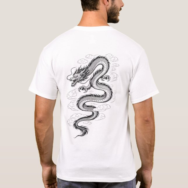 Camiseta Traditional Asian Dragon Line Art T-Shirt (Reverso)