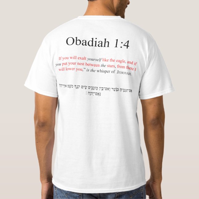 Camiseta Traducción de código abierto Obadiah 1:4 (Reverso)
