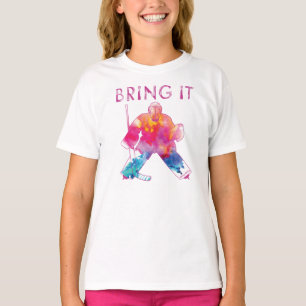 Camiseta Traer Chicas de hockey rosa Goalie acuarela acuare