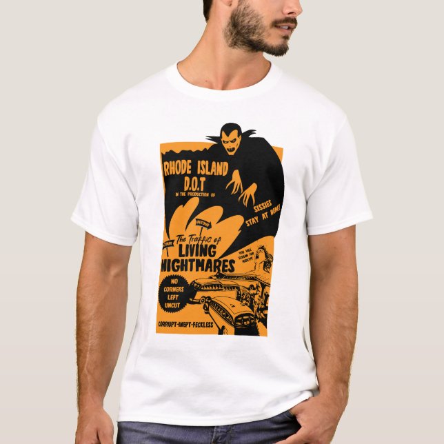 Camiseta Tráfico Rhode Island Funny Road Rótulo (Anverso)