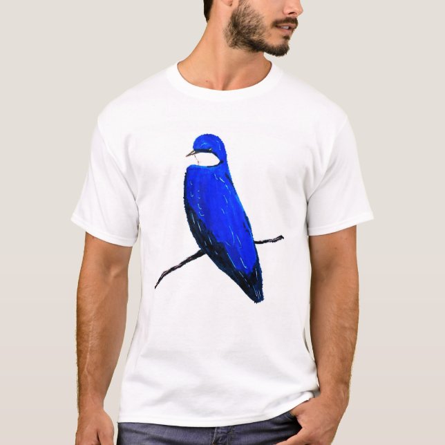 Camiseta Tragar de pájaros azules artesanales (Anverso)