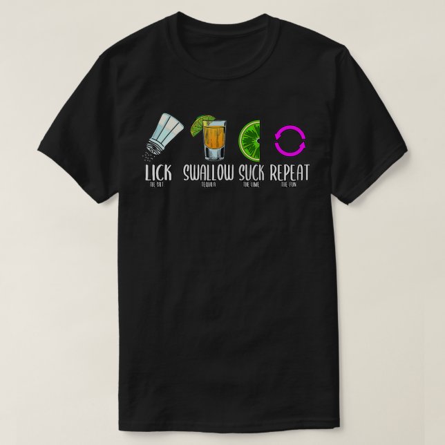 Camiseta Tragar Lick Suck Repetir Tequila Cinco De Mayo  (Diseño del anverso)