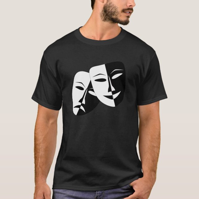 Camiseta Tragedia de humor Máscara de teatro blanco y negro (Anverso)