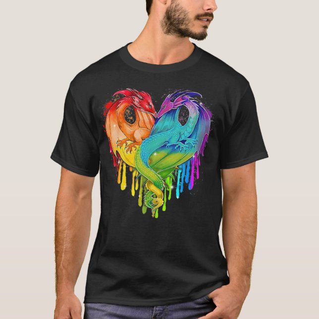 Camiseta Tragón LGBT, el Dragón del Corazón Arcoiris Dragon (Anverso)