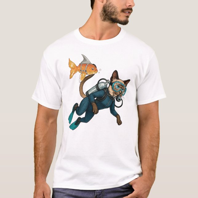 Camiseta Traje de buzo azul Scuba Cat (Anverso)