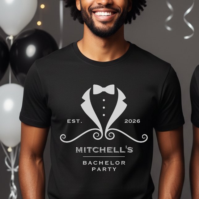 Camiseta Traje de esmoquin de despedida de soltero Corbata  (Bachelor Party Tuxedo Suit Bowtie Black Wedding T-Shirt
)