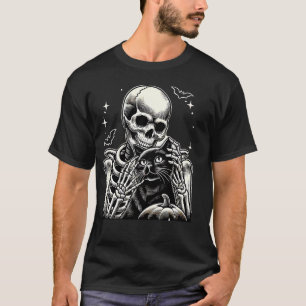 Camiseta Traje de Halloween de Esqueleto Sosteniendo un Gat