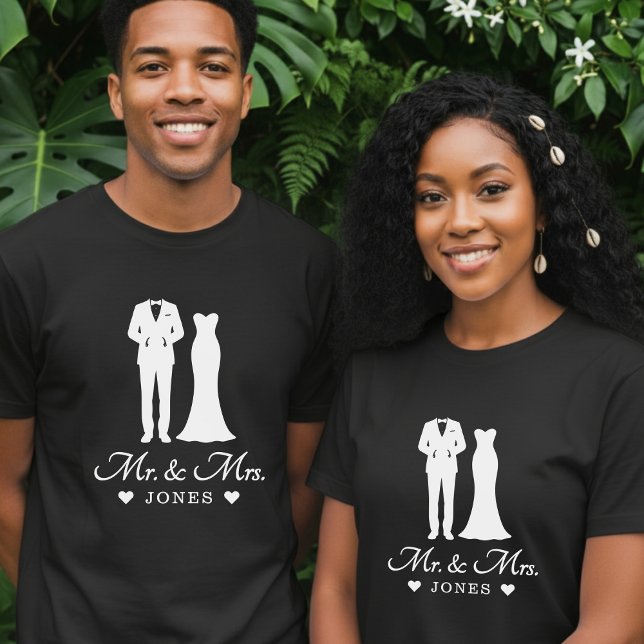 Camiseta Traje de novia y esmoquin para recién casados (Mr & Mrs Wedding Dress Tuxedo Newlywed Couple T-Shirt
)