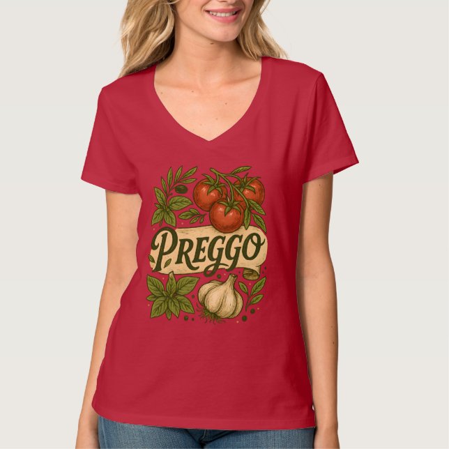 Camiseta Traje de Salsa Preggo Anuncio de Embarazo (Anverso)