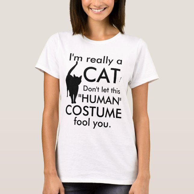Camiseta Traje divertido del gato, mujeres de Halloween (Anverso)