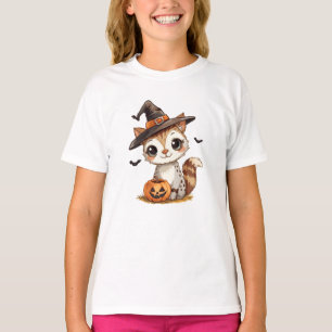 Camiseta Trajes Cute Halloween Gato con Calabaza