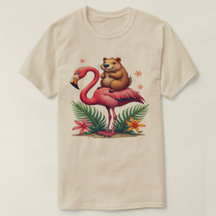 Camiseta Trajes de capibara lindo montando flamenco Regalo