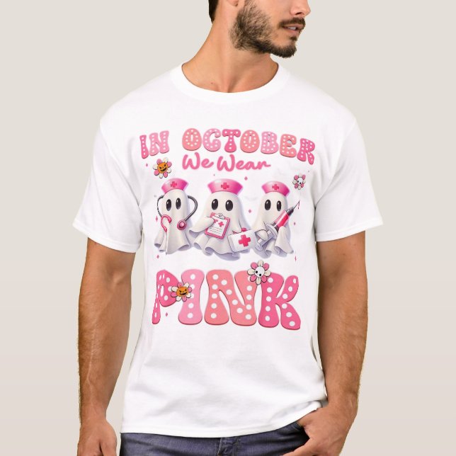 Camiseta Trajes de Halloween de enfermera Boo rosa de octub (Anverso)