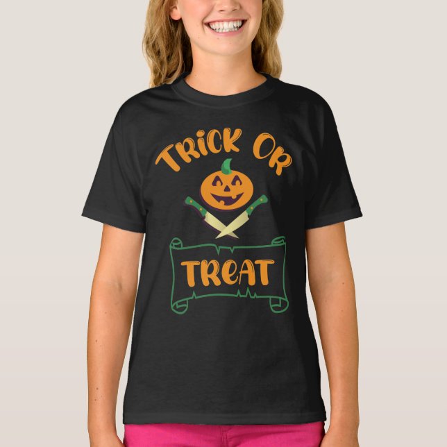 Camiseta Trampa o trate la calabaza de Halloween T-Shir (Anverso)