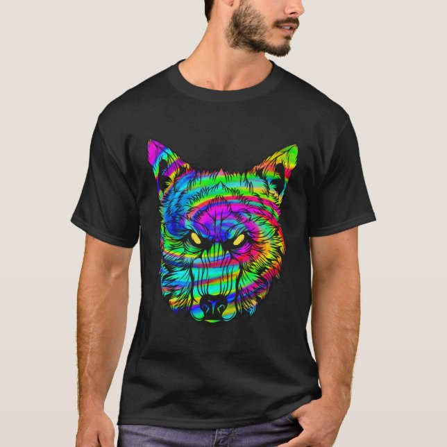 Camiseta Trance de alucinaciones de lobos psicodélicos (Anverso)