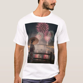 Camiseta Tranquil Colors – A Yukata Girl and Fireworks