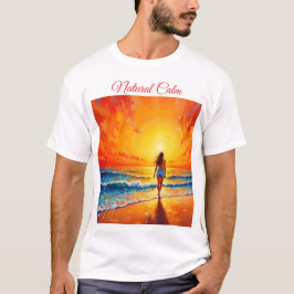 Camiseta Tranquilo paseo en la costa atardecer océano arte