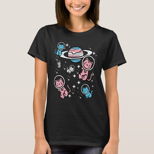Camiseta Trans Cats In Space Transgender Transsexual Pride  (Anverso)