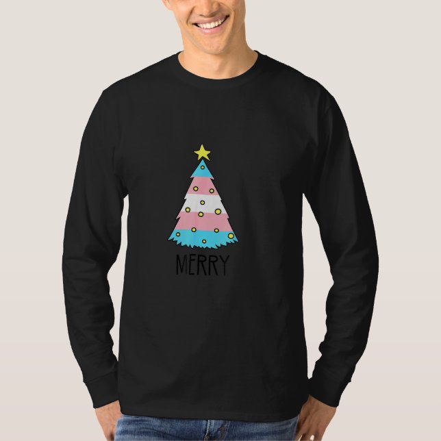 Camiseta Trans Flag Christmas Tree Merry LGBT Transgender (Anverso)