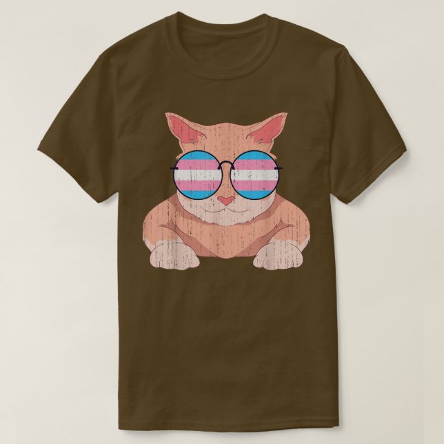 Camiseta Trans Pride Cat Cool Sunglasses Transsexual Flag T (Diseño del anverso)